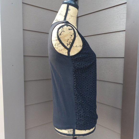 Woolovers Black Embroidered Eyelet Cotton Tank Top - Picture 2 of 13